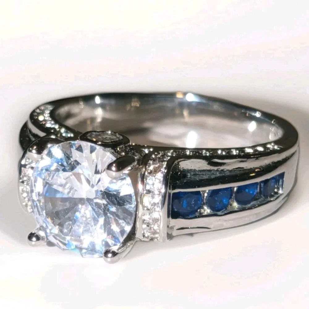 3Ct Round Cut Lab Created Diamond Sapphire Engagement Ring 14K White Gold Plated